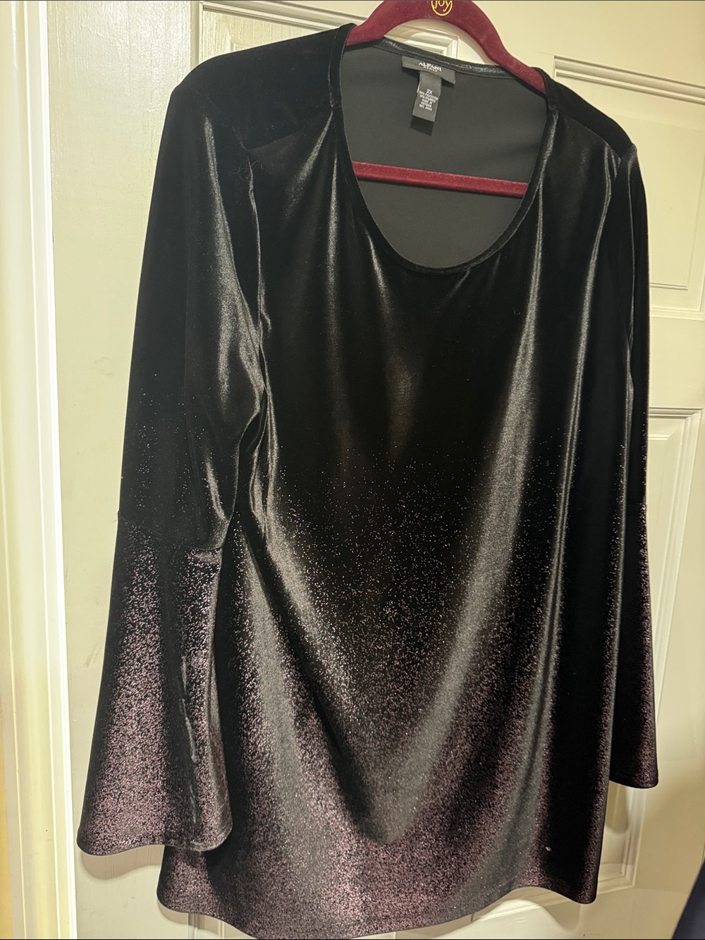 Alfani Shimmery Black Velvet Scoop-Neck Long Sleeve Top